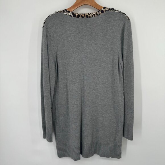 Chico's Leopard Print Open Cardigan Sweater Gray Long Sleeve Women's Size medium - Picture 8 of 10